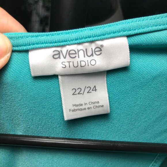 AVENUE size 22 / 24 Turquoise Stretch Jersey Chiffon Overlay Layered Tunic - Picture 7 of 7